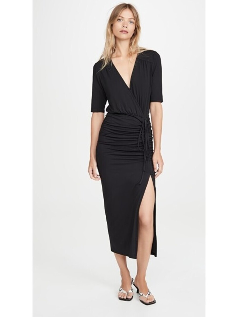 Veronica Beard Black Mid-Rise Cotton Dress with Ruched Side Detail Small